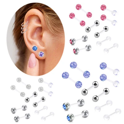 10X Multistyle Ball Acrylic Bar Ear Barbell Cartilage Tragus Helix Stud Piercing - Image 1 of 4