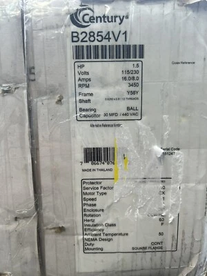B2854V1 Century 1.5 hp 3450 RPM 56Y Frame 115/230V Square Flange Pool Motor - Image 1 of 4