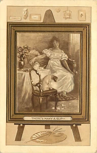 Postcard Jack Russell Terrier Dog & Woman There Many a Slip Easel & Palette A212 - Picture 1 of 2