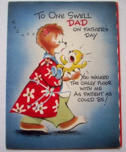 Super Duper Bear Dad cares for me 50's vintage Father's Day greeting card *LL10 - Picture 1 of 3