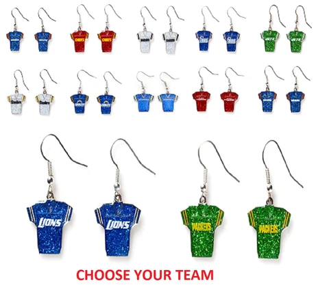 NFL Football Team Logo Womens Ladies Glitter Jersey Earrings Pick Your Team Cover