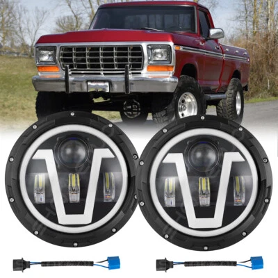 Par de faros LED redondos de 7 pulgadas ojos de ángulo halo para Ford F-150 1975-1979 Foto 1 de 4