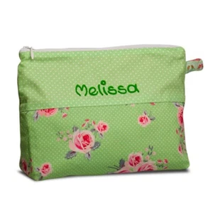 Bolsa de cultivo rosas verde 25x17cm con nombre bolsa de cosméticos bolsa de lavado mujer - Imagen 1 de 4