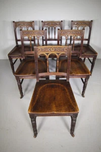 Set of Six Quality English Gothic Oak Dining Chairs - Picture 1 of 11