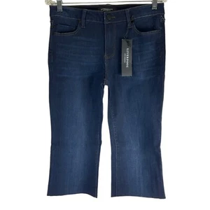 Liverpool Jeans Women's Sz 6/28 Blue Dark Wash Raw Hem Capri Stretch Denim $89 - Picture 1 of 10