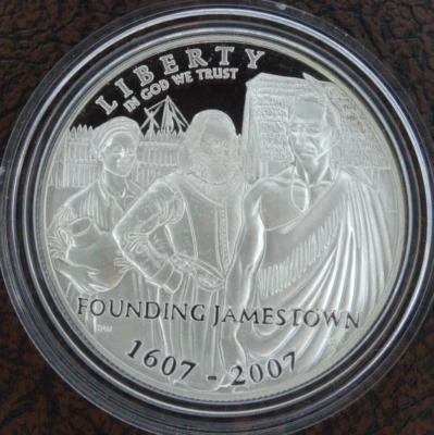 2007-P Founding Jamestown Silver Dollar Proof US Mint $1 Commemorative - Image 1 of 2