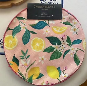 cynthia rowley set 4 placemats round 15” Lemons Floral NWT - Picture 1 of 9