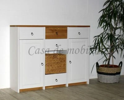 Massivholz Sideboard 136x103x33cm Wildeiche geölt weiß Kommode Anrichte schrank - Bild 1 von 4