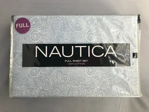 New Nautica 4 Piece Printed Full Sheet Set 2 Pillow Cases Flat Sheet Fit Sheet - Picture 1 of 2