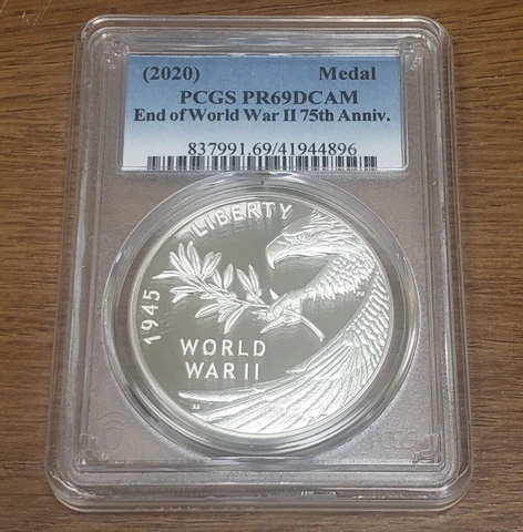 2020 END OF WORLD WAR II 75TH ANNIVERSARY SILVER MEDAL PCGS PR69DCAM Cover