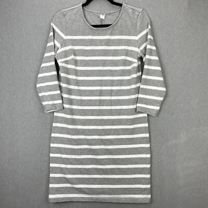 Old Navy Sweater Dress Women's Small Gray White Striped ¾ Sleeves Stretch Cotton - Picture 1 of 11