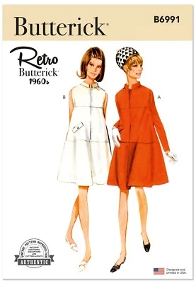 BUTTERICK SEWING PATTERN 6991 MISSES 8-16 VINTAGE 60s EASY ZIP FRONT TENT DRESS - image 1 of 4