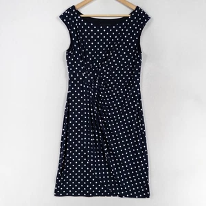 Vestido Vaina Connected Apparel Talla 14 Azul Marino Blanco Lunares Tejido Elástico - Imagen 1 de 8