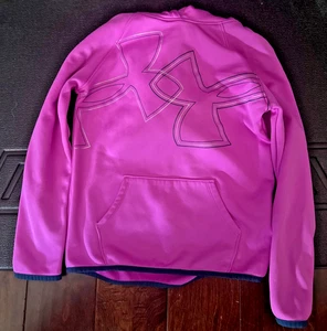 Under Armour Sweater Girls Youth Medium Pink Hoodie Pullover Cold Gear Kids - Picture 1 of 4