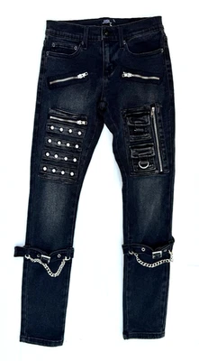 SOCIAL COLLISION Men's Punk Goth Jeans Leg Knee Buckles Studs Size 28 X 32" NWOT - Image 1 of 4
