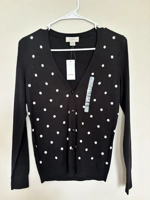 Cárdigan Suéter Ann Taylor Loft Talla XXSP Blanco y Negro Lunares NUEVO Foto 1 de 4