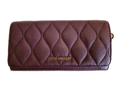 Vera Bradley Audrey Acordeón Grande Cartera de cuero acolchada Berenjena Nueva Foto 1 de 4