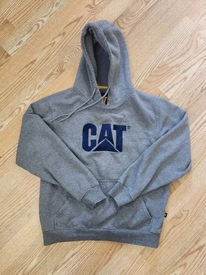 EUC Mens Medium CAT Gray Hooded Sweatshirt. Blue Embroidered Logo. Ships Fast - Image 1 of 4
