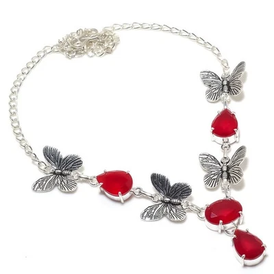 Collar Hecho a Mano Cachemira Rubí (Simulado) Piedras Preciosas 18" Regalo Año Nuevo J865 Foto 1 de 2