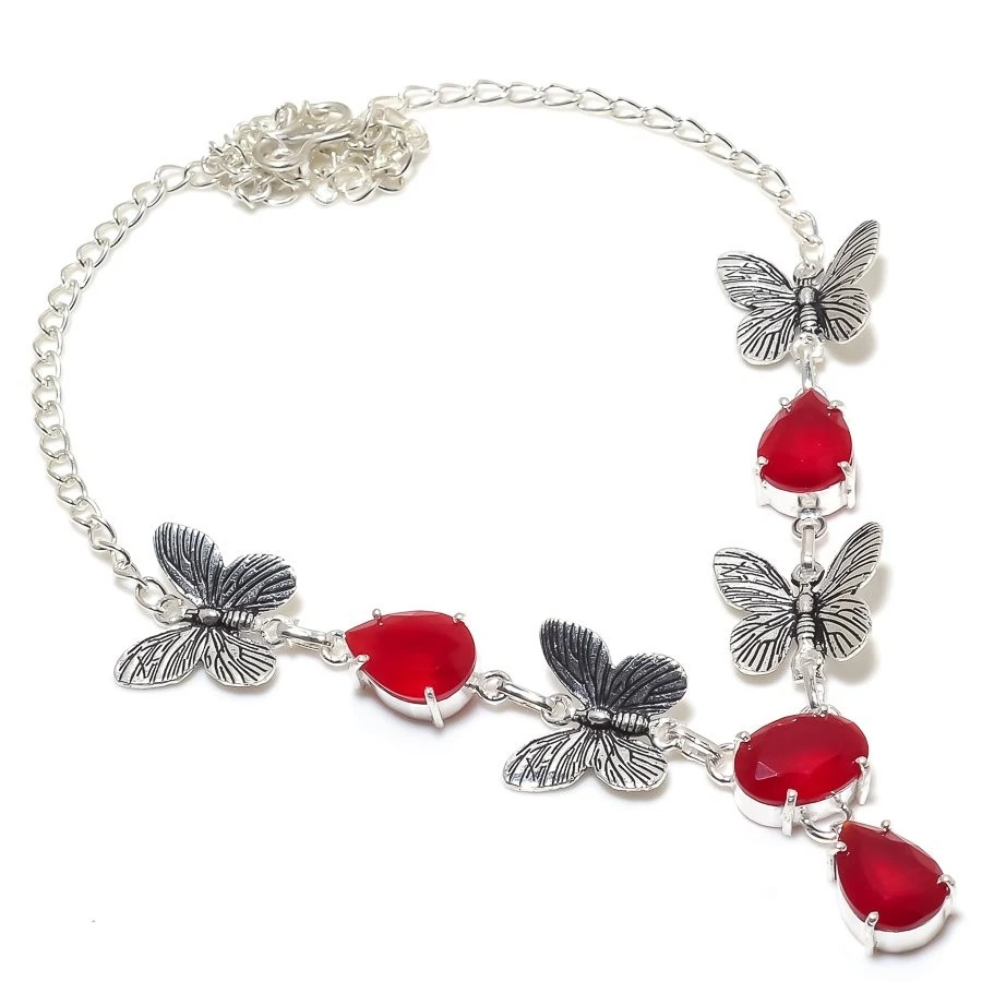 Kashmir Ruby(Simulated) Gemstone Handmade Necklace 18" New Year Gift J865 - Image 1 of 2