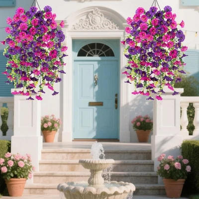 Flores colgantes artificiales de la gloria de la mañana, flores colgantes artificiales realistas. Foto 1 de 4