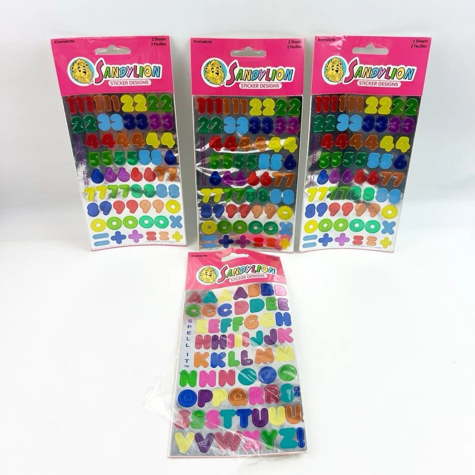4 Vintage Sandylion Numbers (3) Letters (1) Kromekote Stickers New - Image 1 of 4