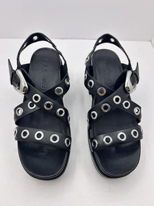Aerosoles Black Leather Silver Grommet Slingback Platform Sandals Size 8.5 - Picture 1 of 5