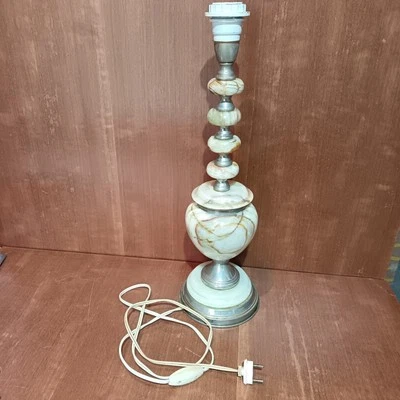 Pied De Lampe À Poser En Onyx Vert Et Métal Argenté, 50 Cm, Années 1960-1970 - Photo 1/4