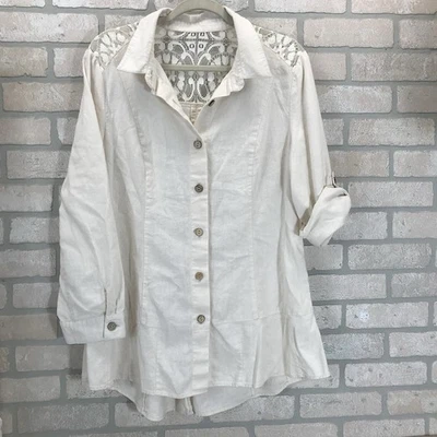 Top Simply Noelle Encaje Lino Viscosa Botón Para Mujer L Marfil Túnica Femenina Foto 1 de 4