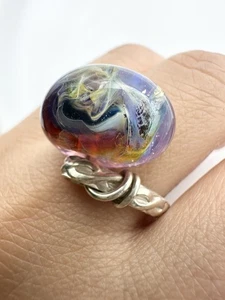 Tested Sterling Silver Art Glass Galaxy Ring Size 8 - Picture 1 of 11