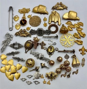 Large Lot Vintage Jewelry Findings Stampings Unfinished Brooches # 1 - Picture 1 of 8