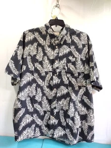 Natural Issue Men's Hawaiian Leaf Pattern Button Up Shirt Black White Sz 3XL - Picture 1 of 8