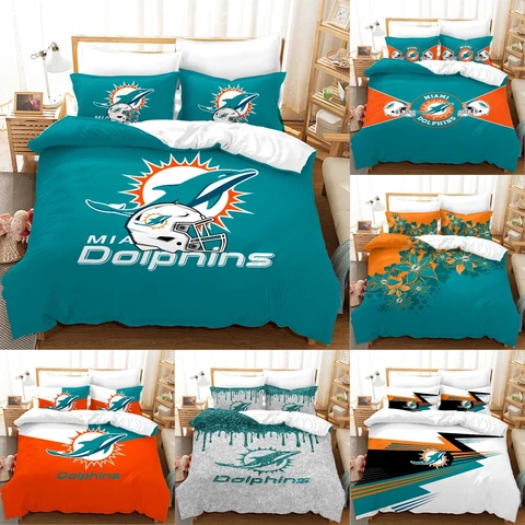 Miami Dolphins 3 Piece Duvet Cover Set Pillowcase Cotton Blend Bedding Set Gift Cover