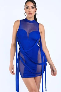 Sexy Damen ärmelloses Netz durchsichtig Bandage Bodycon Club Party Minikleid - Bild 1 von 35