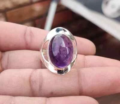 Amethyst Ring Silver, 925 Sterling Silver Minimalist Birthday Ring All Size R125 - Image 1 of 4