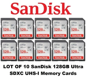 LOT OF 10 SanDisk Ultra 128GB SDXC UHS-I Memory Cards SDSDUNB-128G-GN6IN - Picture 1 of 4