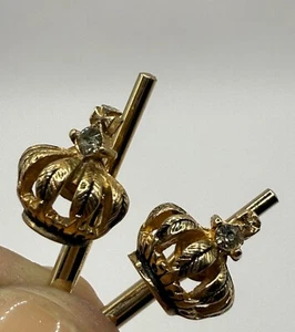 Pair Vintage Mens Gold Tone And Rhinestone Shirt Studs - Imagen 1 de 6