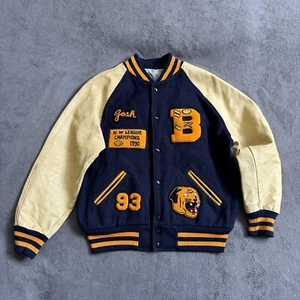 TM Athletics Vtg Letterman Yellow NW League Champs Wool & Leather Jacket Men 46 - Picture 1 of 9