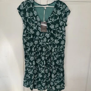 Garnet Hill Kleid neu mit Etikett grün weiß Blumen V-Ausschnitt XS Taschen entspannt gefüttert Viskose - Bild 1 von 6