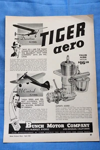 Tiger Aero Motor Advertisement - Model Airplane News April 1941 - Picture 1 of 1