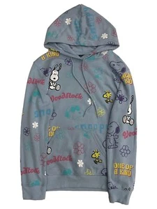 Peanuts Womens (Jrs) Blue Floral Snoopy Dog & Woodstock Hoodie Sweatshirt - Picture 1 of 2