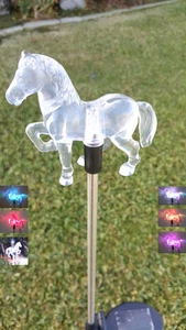 Set of 2 Garden Decoration Clear Acrylic Horse Solar Stick Color Change Light - Picture 1 of 1
