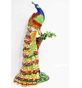 Bejeweled Enameled Trinket Box/Figurine With Rhinestones-9.5"Giant Peacock  - Picture 1 of 7