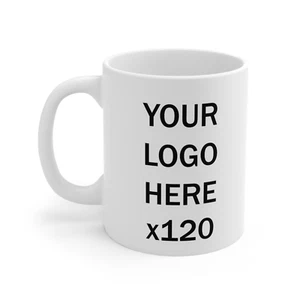 120 Personalised Mug/Cup Business Printed text logo image Bulk Buy Promotional - Picture 1 of 7