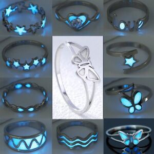 Stainless Steel Glow In The Dark Star Heart Ring Fashion Jewelry Women Men Size8