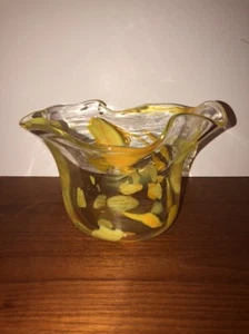 Vintage Studio Art Glass Hand Blown Fused Wavy Bowl Large Signed - Picture 1 of 9