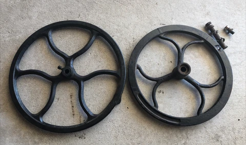 Antique Cast Iron Wheels 12 1/4” & 11 1/4” Diameter Primitive Steampunk Projects Cover