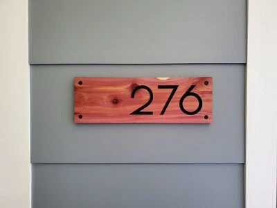 Custom House Address Number Plaque Modern Off Center Sign Personalized Home Wood - Image 1 of 4