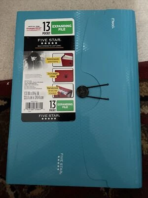 Five Star 13 Pocket 9.5" x 13" Expanding File Folders Teal Blue  - Image 1 of 2