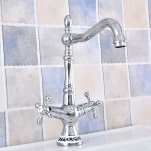 Polished Gold Bathroom Basin Cross Handle Kitchen Sink Faucet Swivel Mixer Tap - Picture 1 of 9